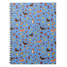Corgi Fall Leaves Blue Plain Notebook Notitieboek