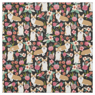Corgi floral fabric - zwart stof