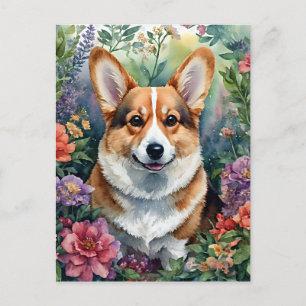 Corgi Floral Waterverf Portrait Briefkaart
