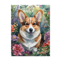 Corgi Floral Waterverf Portrait