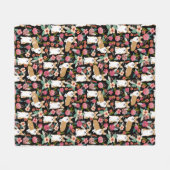 Corgi florals deken - zwart (Voorkant (Horizontaal))