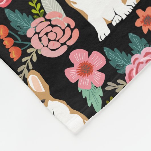 Corgi florals deken - zwart (Hoek)