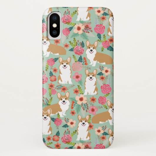Corgi Florals i iPhone case - mint (Achterkant)