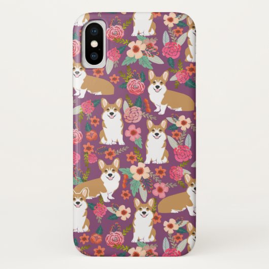 Corgi Florals i iPhone case - paars (Achterkant)