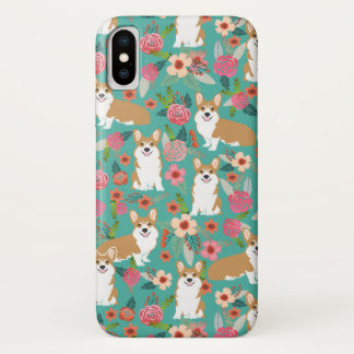 Corgi Florals i iPhone case - turquoise