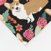 Corgi florals zwart fleece deken (Hoek)