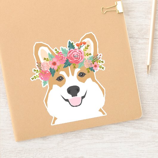 Corgi Flower Crown vinyl Sticker (Notitieboek)