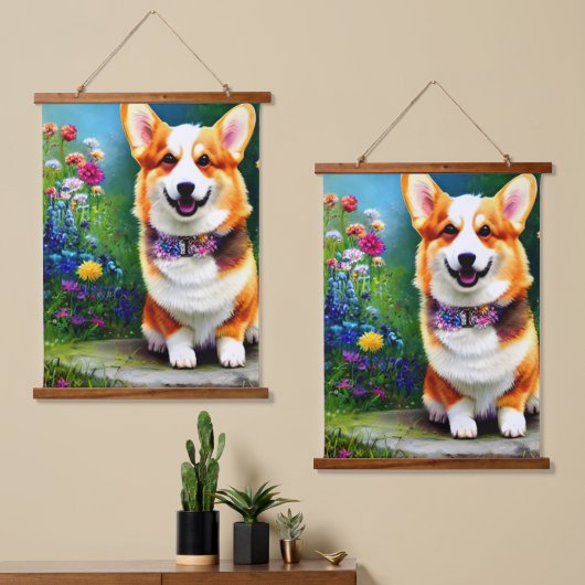 Corgi Flower Garden Hangend Wandkleed (Asymmetrisch)