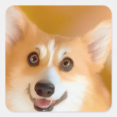Corgi Gezicht Vierkante Sticker (Voorkant)