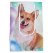 Corgi glimlachen met ballonnen medium cadeauzakje (Achterkant)
