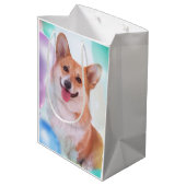 Corgi glimlachen met ballonnen medium cadeauzakje (Achterkant Gekanteld)