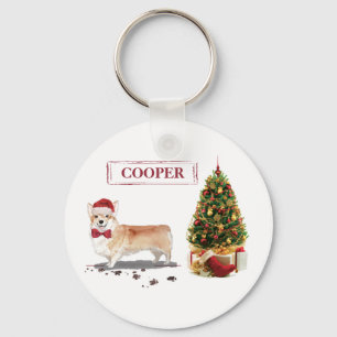 Corgi Grappige Kersthond met Boom Sleutelhanger