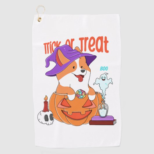 Corgi Halloween Golfhanddoek (Voorkant)