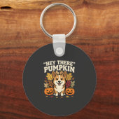 Corgi Halloween Hey There Pompoen Design Sleutelhanger (Voorkant)