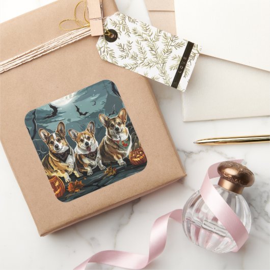 Corgi Halloween Spooky Vierkante Sticker (Geschenken)