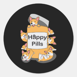 Corgi Happy Pills Ronde Sticker