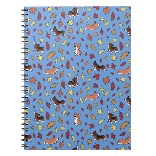 Corgi Herfstbladeren Blauwe Eenvoudige Notitieboek (Voorkant)