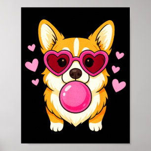 Corgi-hond blaast roze kauwgom zachte harten poster