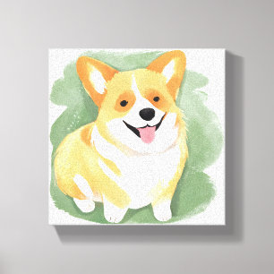 Corgi Hond Cute Hondenras Waterverf Canvas Afdruk