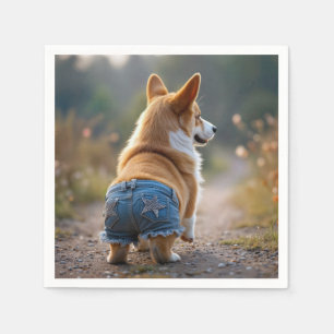 Corgi hond draagt blauwe jean shorts servet