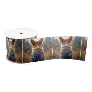 Corgi-hond draagt denim shorts lint