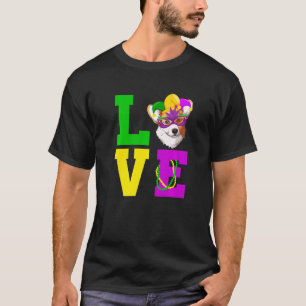 Corgi Hond Ik Hou Van Mardi Gras Kostuum Hond T-shirt