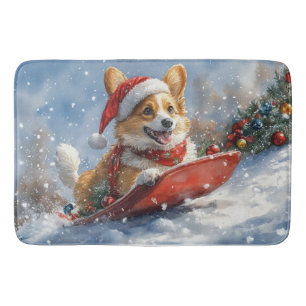 Corgi-hond in slee Let it Snow Kerstmis Badmat
