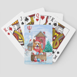 Corgi-hond in sneeuw Kerstmis Hondenhok Pokerkaarten