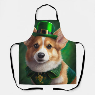 Corgi-hond in St. Patrick's Day-jurk Schort