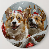 Corgi Hond Kerstfeest Ronde Button 6,0 Cm (Voorkant)