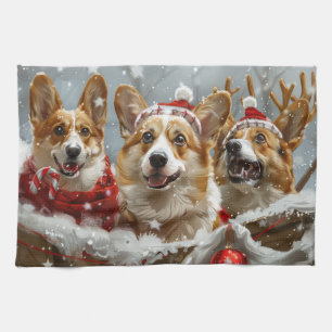 Corgi Hond Kerstfeest Theedoek