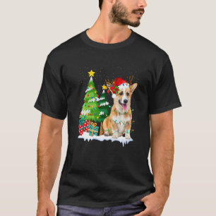 Corgi Hond Kerstman Hoed Rendier Kerstverlichting T-shirt