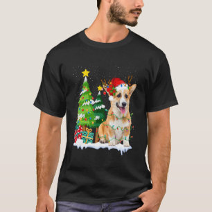 Corgi Hond Kerstman Hoed Rendier Kerstverlichting T-shirt