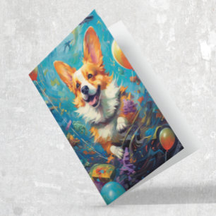 Corgi hond met ballonnen Verjaardag Kaart