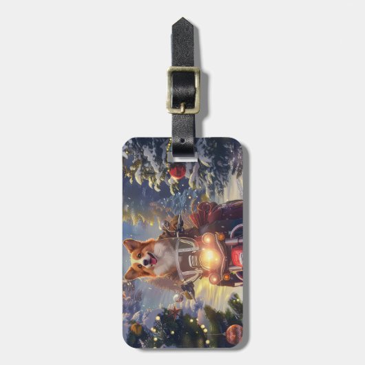 Corgi Hond Rijden Motorfiets Kerstmis Bagagelabel (Voorkant verticaal)