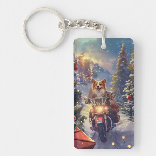 Corgi Hond Rijden Motorfiets Kerstmis Sleutelhanger (Voorkant)