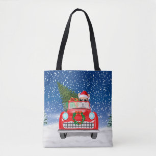 Corgi-hond rijdt auto in sneeuw met Kerstmis Draagtas