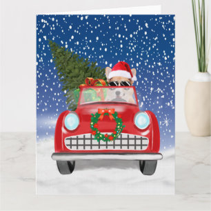 Corgi-hond rijdt auto in sneeuw met Kerstmis Kaart