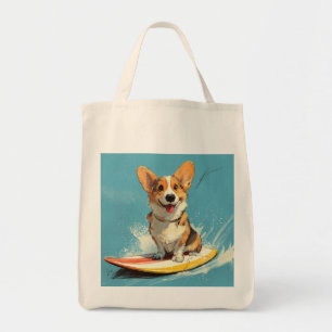 Corgi-hond rijdt op surfplank tote bag