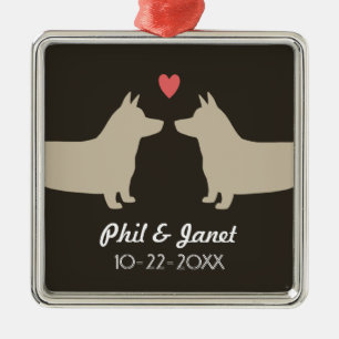 Corgi Hond Silhouetten Liefde Huwelijk Koppel Aang Metalen Ornament