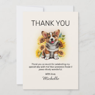 Corgi-hond Zonnebloemen Verjaardag Bedankt
