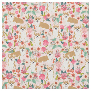 corgi honden floralen lichtroze stof