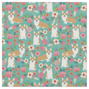 corgi honden floralen turquoise stof