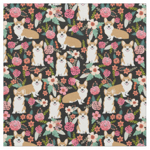corgi honden floralen zwart stof