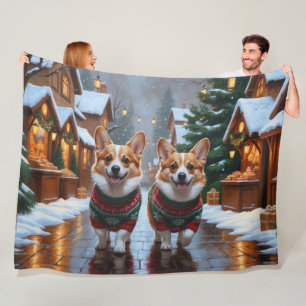 Corgi Honden Kerstmis Sneeuw Vakantie Fleece Deken