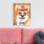 Corgi hondengezicht met petten bril waterverf canvas afdruk (Insitu (Woonkamer))