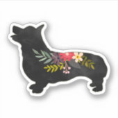 Corgi Hondenras Boho Floral Silhouette Sticker (Voorkant)