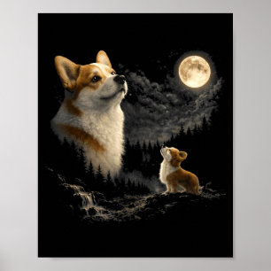 Corgi huilend naar de maan vintage 90s grappige ho poster