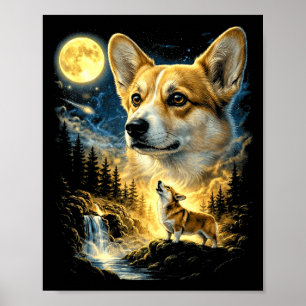 Corgi huilt naar de maan meme grappig 90's corgi d poster
