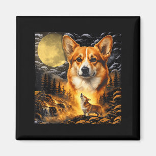 Corgi huilt naar de maan, vintage maan 90s dier magneet